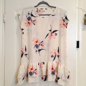 Floral Long Blouse Beige Pink